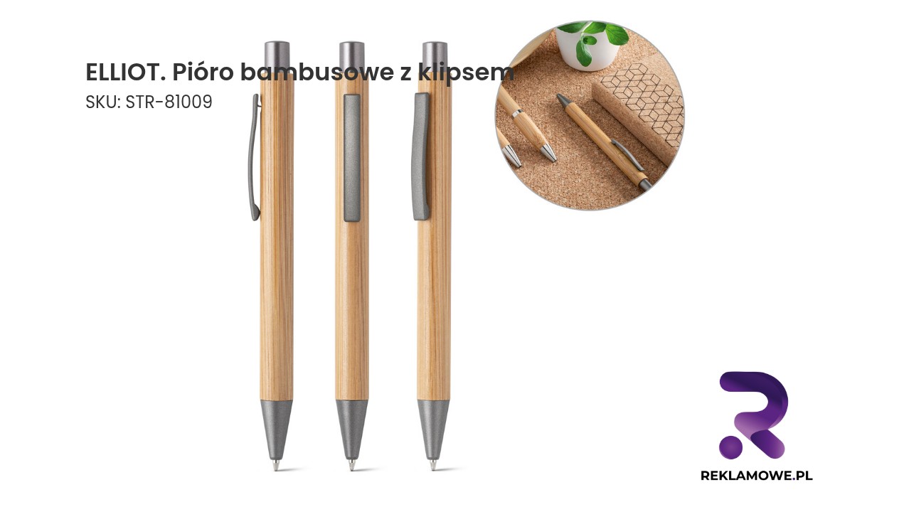 ELLIOT. Pióro bambusowe z klipsem Pióro bambusowe ELLIOT z metalowym klipsem