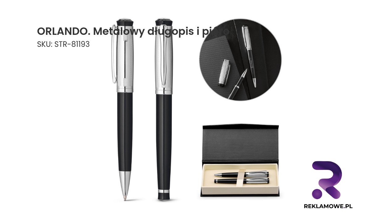 ORLANDO. Metalowy długopis i pióro kulkowe z klipsem Zestaw ORLANDO, metalowy długopis i pióro