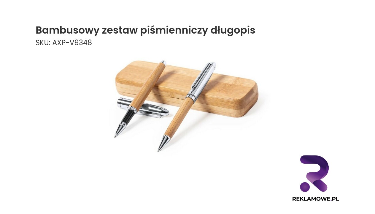 Bambusowy zestaw piśmienniczy, długopis i pióro kulkowe Bambusowy zestaw piśmienniczy z długopisem i notesem