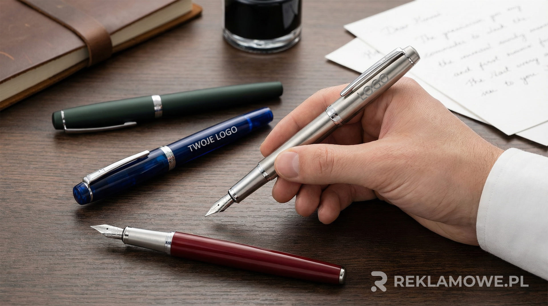 Pióra reklamowe na biurku