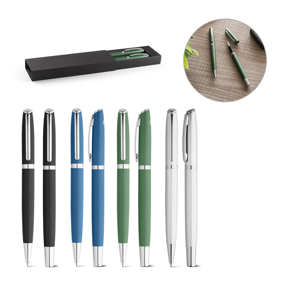 RE-LANDO-SET. Zestaw długopis i pióro kulkowe z korpusem wykonanym w aluminium pochodzącego z recyklingu (100% rAL) 91778_set